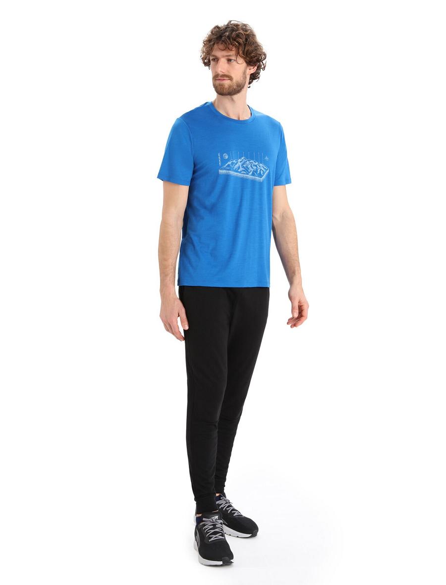 T Shirts Icebreaker Merino Tech Lite II Corta Sleeve Alps 3D Homme Bleu | FR 1173DFMN